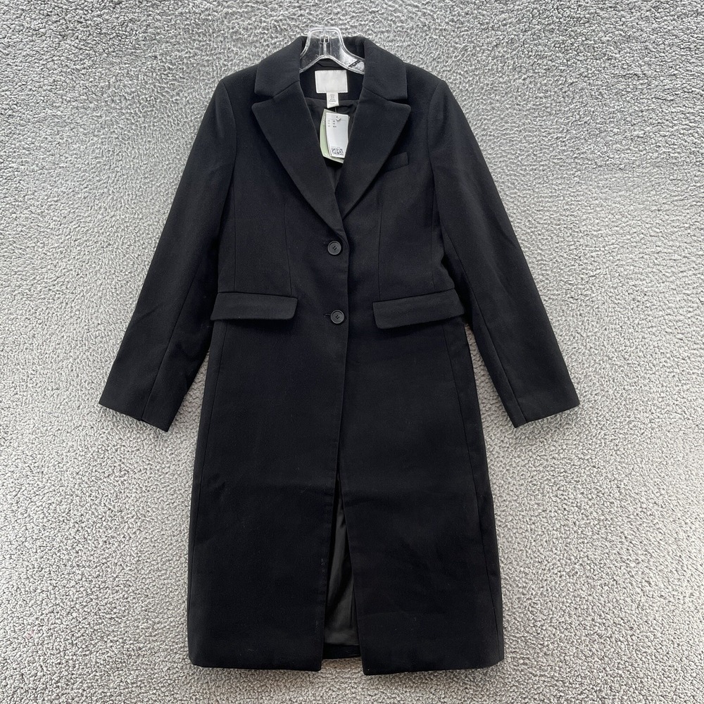 HM Coat Womens XS Black Overcoat Long Collared Business Winter‎ Dress Coat